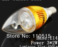 หลอดไฟ LED E14 6W LED เปลวเทียน แสงสีขาว 220Vac LED candle bulb light 3*2W 